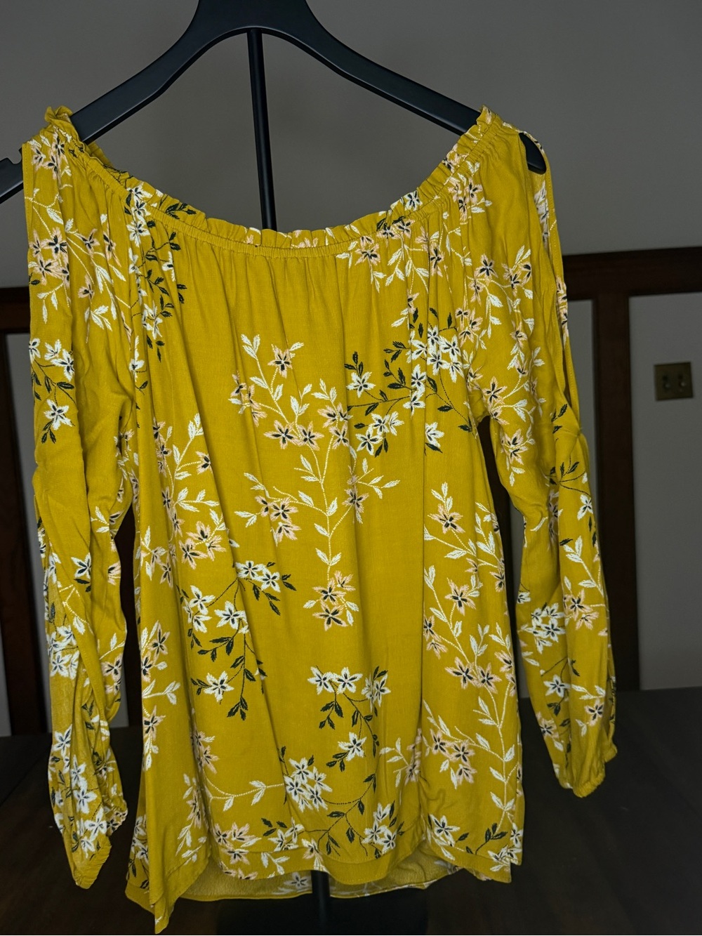Sanctuary Mustard Yellow Floral Off or On Shoulder Tunic